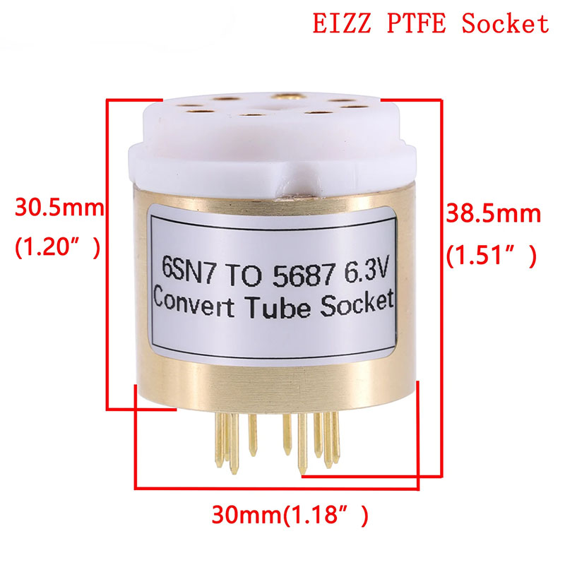 1pc 6SN7 TO 5687 6.3V Vacuum Tube Socket Adapter for tube amplifier Copper shell EIZZ PTFE Socket