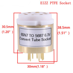1pc 6SN7 TO 5687 6.3V Vacuum Tube Socket Adapter for tube amplifier Copper shell EIZZ PTFE Socket