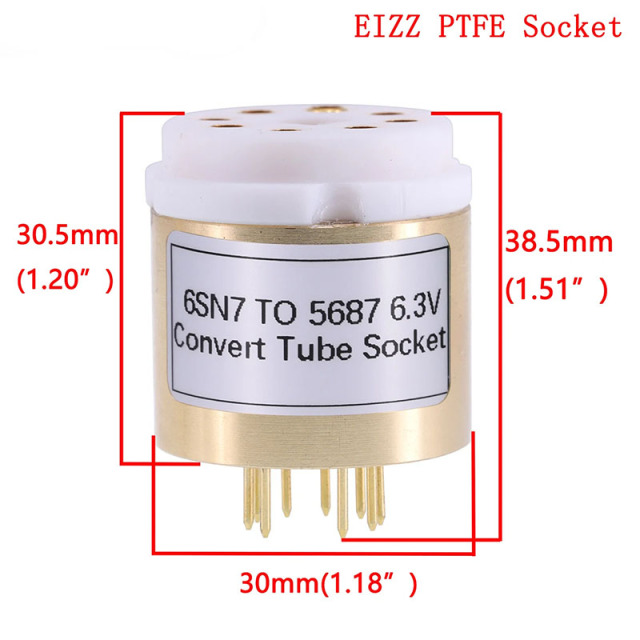 1pc 6SN7 TO 5687 6.3V Vacuum Tube Socket Adapter for tube amplifier Copper shell EIZZ PTFE Socket