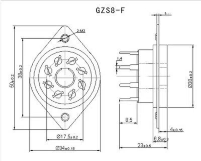 1PC 8pin bakelite PCB Mounting Vacuum tube socket for KT66 KT88 6SL7 6SN7 6CA7 6V6  6550 7199 EL34 EL37 GZ32 GZ34  GZS8-F