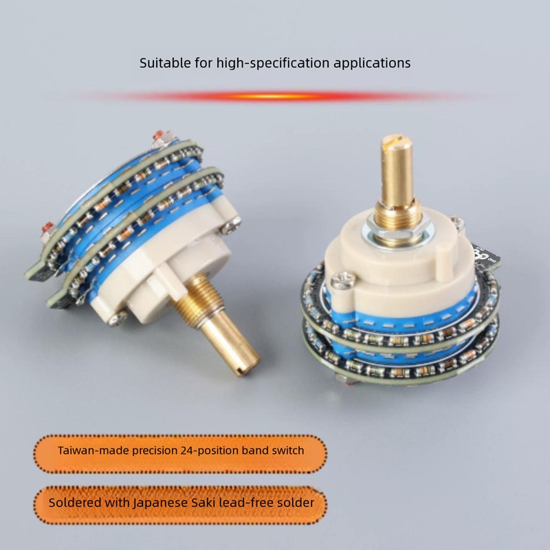 High Precision 24-Step 50kΩ Dual-Gang Stepped Rotary Volume Potentiometer, Round Shaft Band-Switch Volume Control Pot for HiFi Audio Amplifier