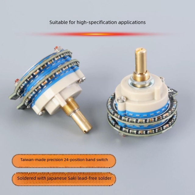 High Precision 24-Step 50kΩ Dual-Gang Stepped Rotary Volume Potentiometer, Round Shaft Band-Switch Volume Control Pot for HiFi Audio Amplifier