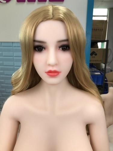 165, silicone doll gold middle part curly hair, Manman