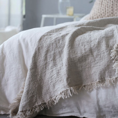 Thick Yarn Dyed Linen Blanket with Tassels