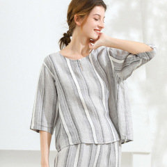 Striped 3/4 Sleeve Linen Pajamas