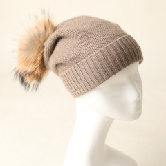 Honeycomb Stitch Cashmere Beanie with Pom Pom