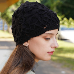 Double Layer Hand Knit Flower Cashmere Beanie