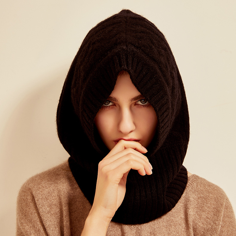 Cable Knit Cashmere Hood Hat,Accessories