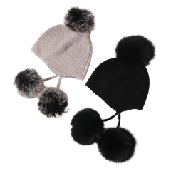 Cute Cashmere Beanie with Pom Poms