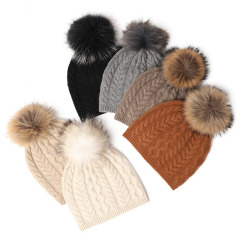 Cable Knit Cashmere Beanie with detachable Pom Pom