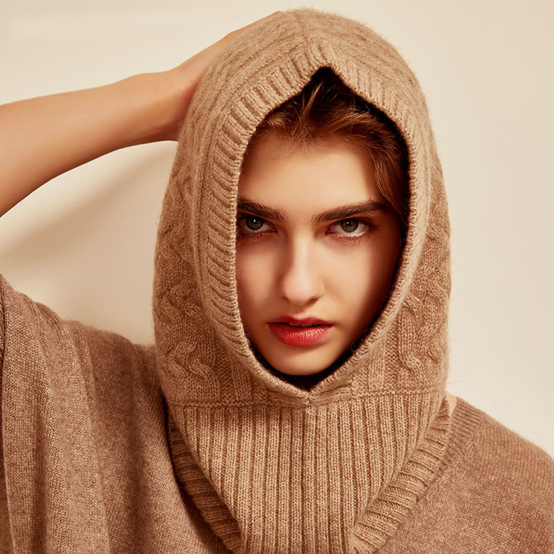 Cable Knit Cashmere Hood Hat,Accessories