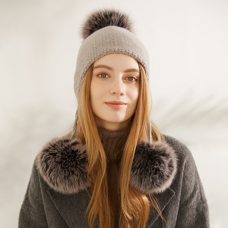 Cute Cashmere Beanie with Pom Poms