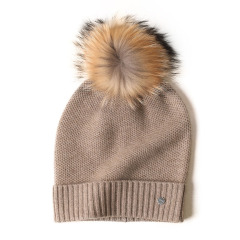 Honeycomb Stitch Cashmere Beanie with Pom Pom