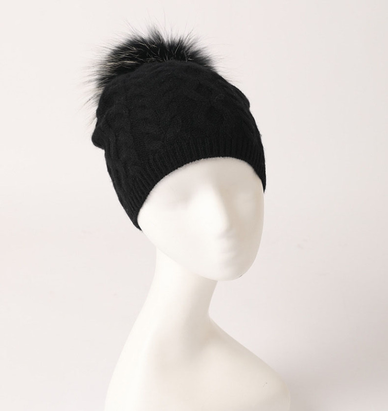 Cable Knit Cashmere Beanie with detachable Pom Pom