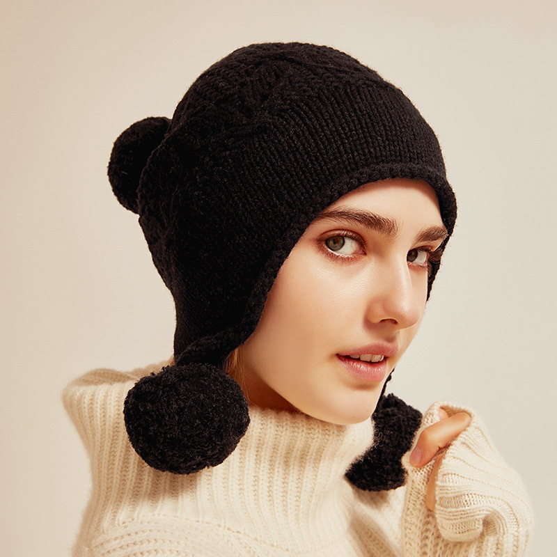 Hollow Out Cashmere Earflap Beanie