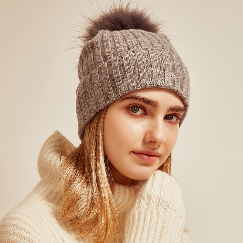 Cashmere Cuff Beanie with Pom Pom