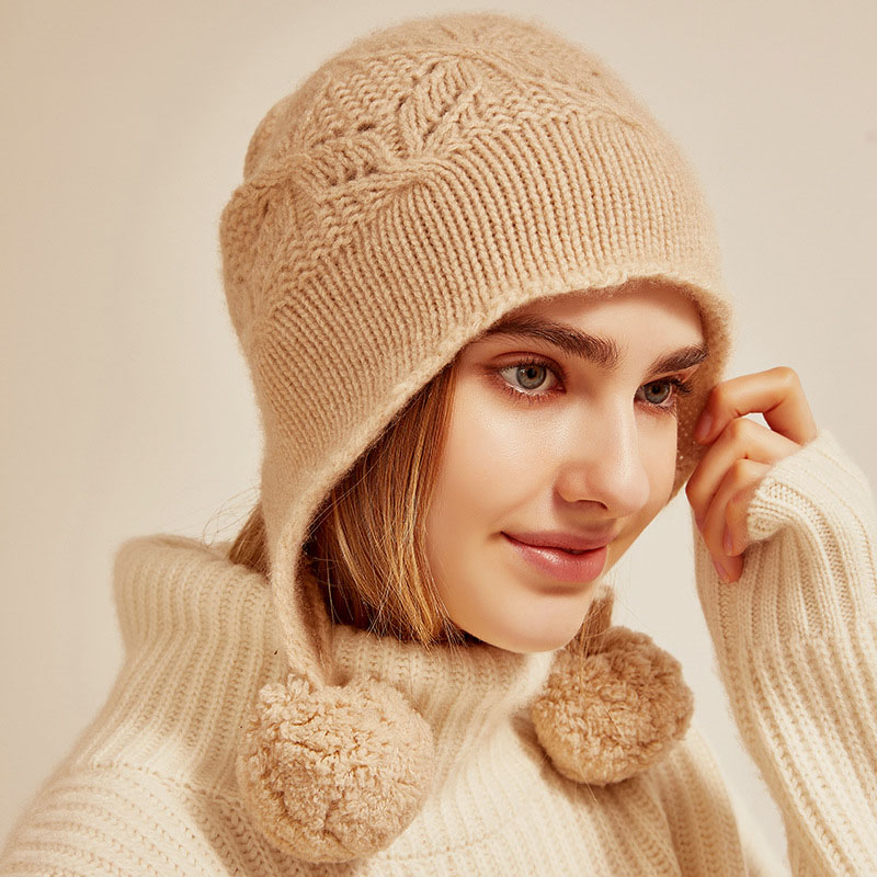 Hollow Out Cashmere Earflap Beanie