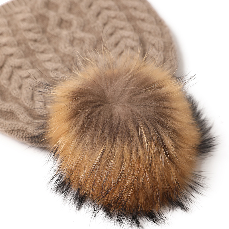 Cable Knit Cashmere Beanie with detachable Pom Pom