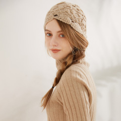 Double Layer Hand Knit Flower Cashmere Beanie