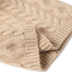 Cable Knit Cashmere Beanie with detachable Pom Pom