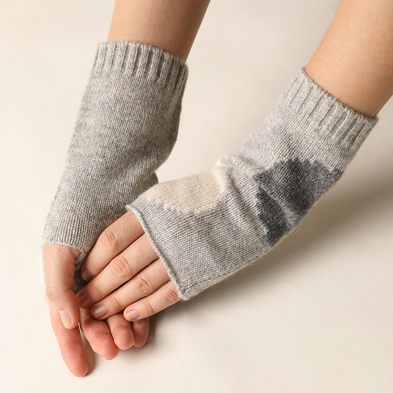 Jacquard Fingerless Cashmere Gloves