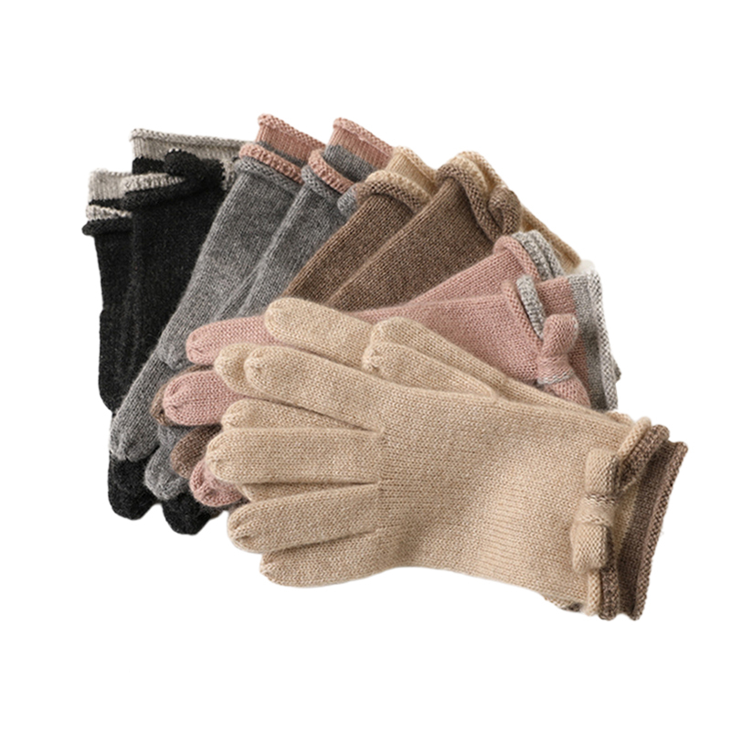 Bow Tie Dual-Color Cashmere Gloves