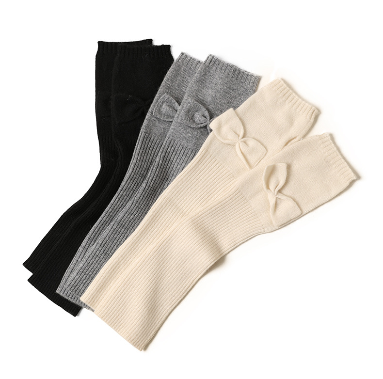 Bow Tie Fingerless Cashmere Long Gloves