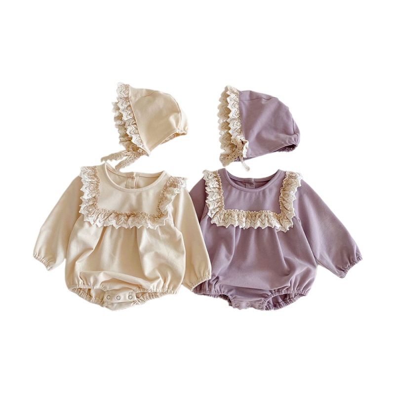 Set of 2 Lace Romper with Bonnet