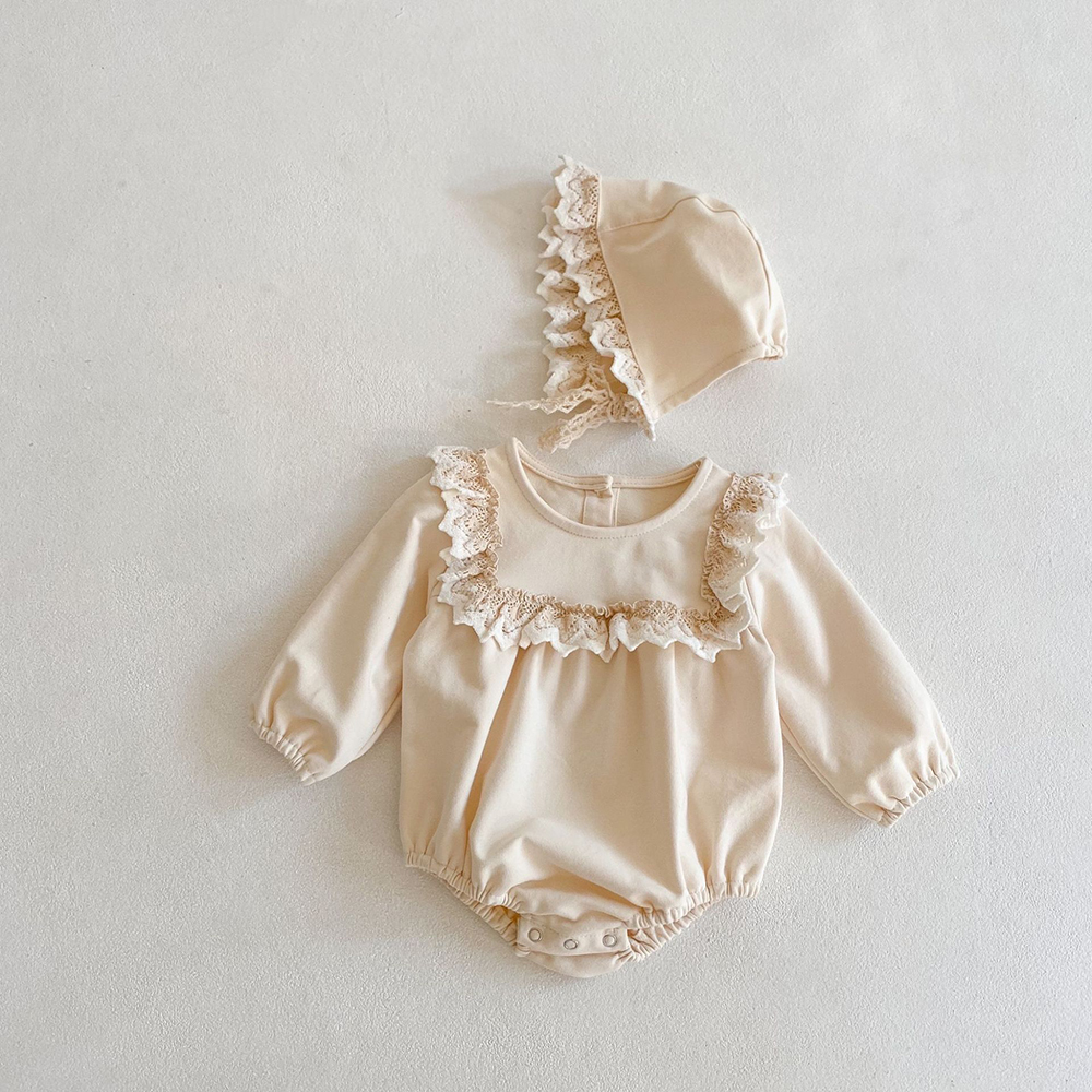 Set of 2 Lace Romper with Bonnet