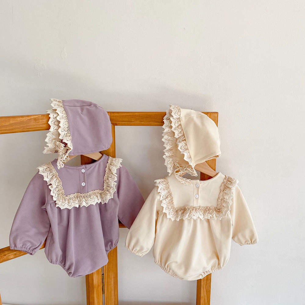 Set of 2 Lace Romper with Bonnet