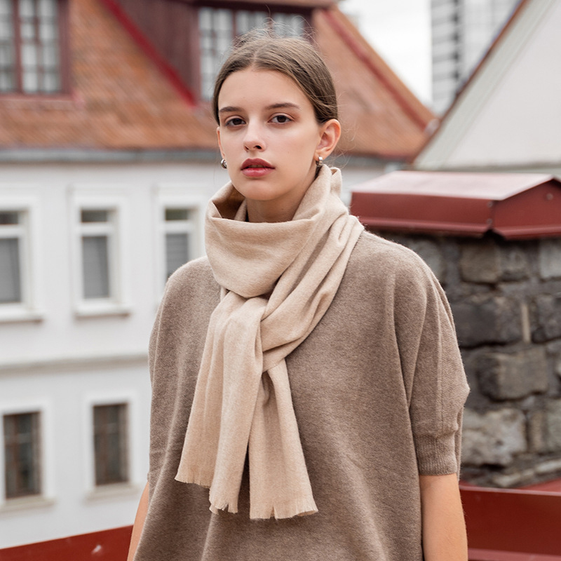 Solid Color Wool Scarf with Raw Edges