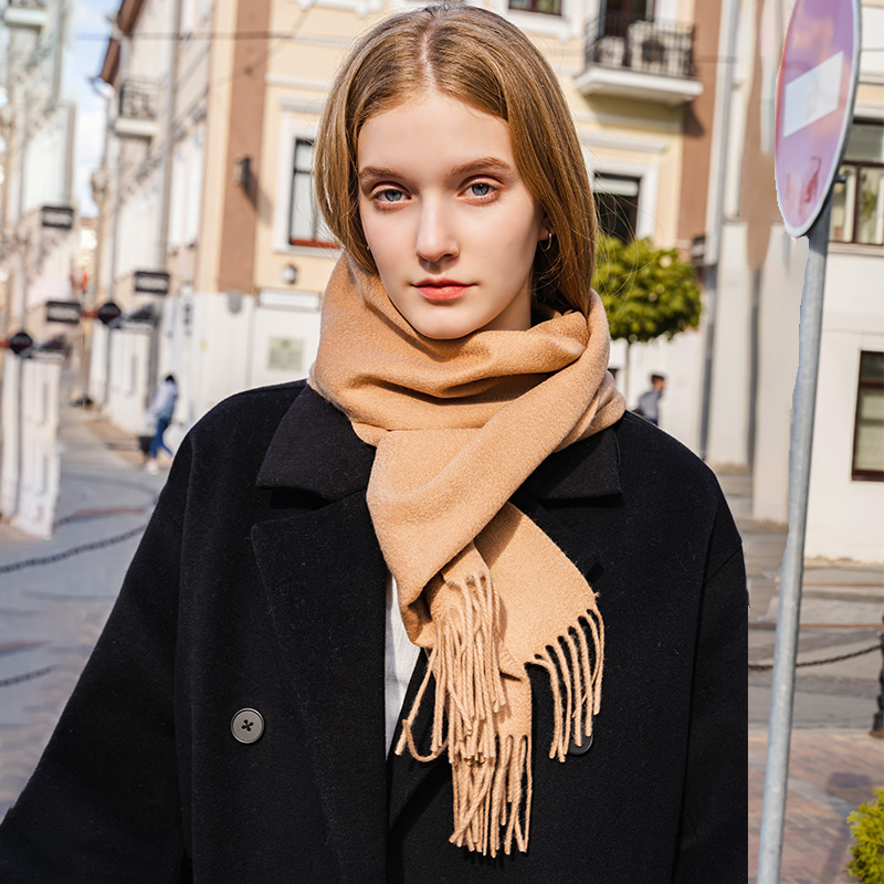 Solid Color Cashmere Scarf with Tassels