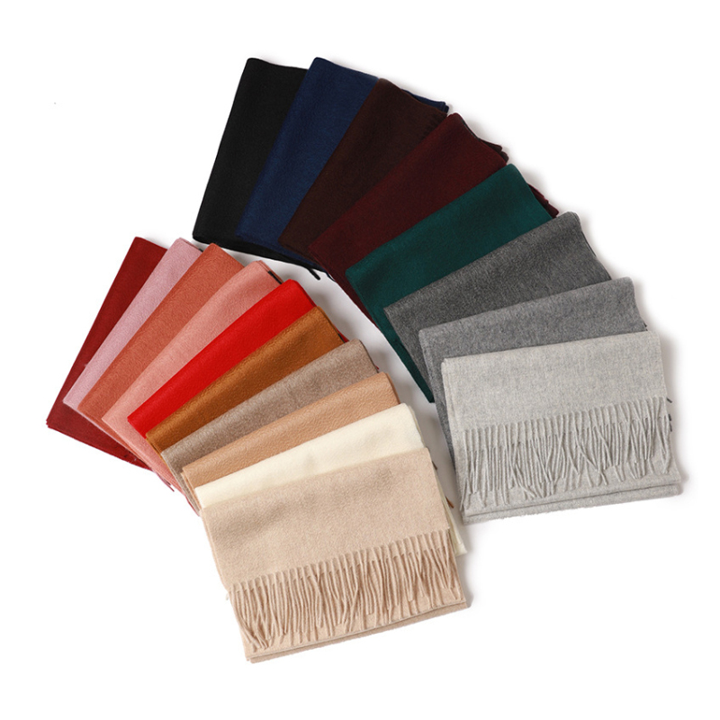 Solid Color Cashmere Scarf with Tassels