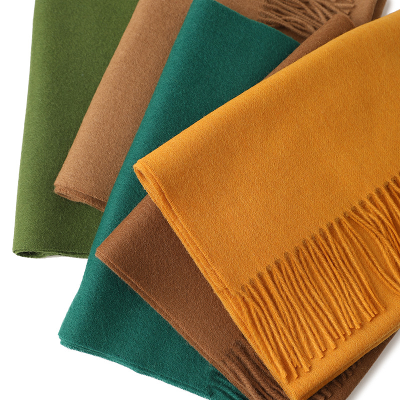 Solid Color Wool Scarf with Tassels