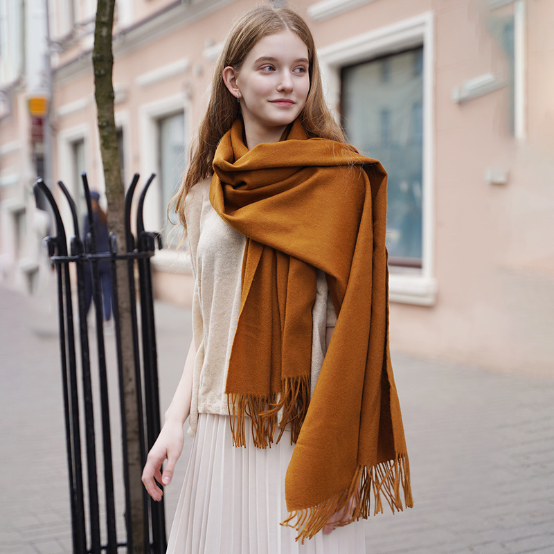 Solid Color Wool Shawl with Tassels