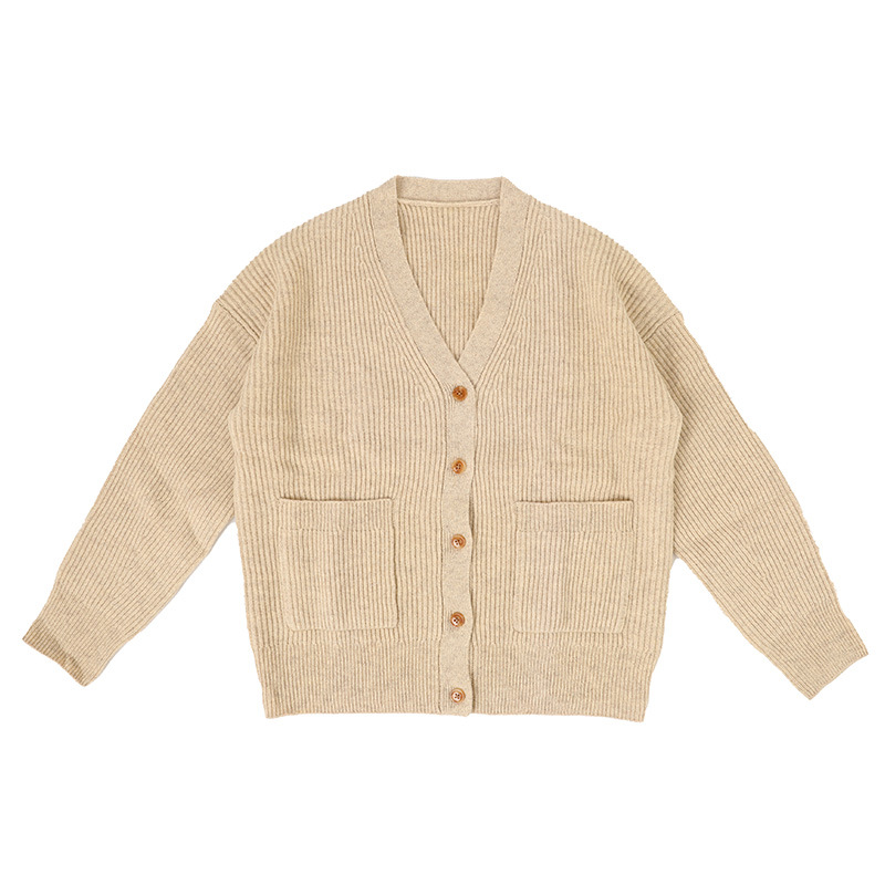 V-Neck Rib Knit Wool Cardigan