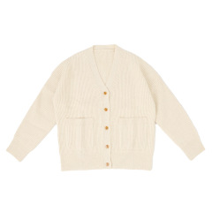 V-Neck Rib Knit Wool Cardigan