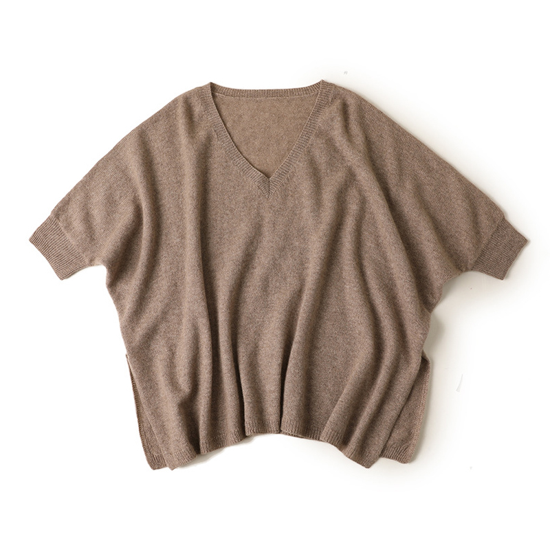 V-Neck Oversized Half Sleeve Cashmere Sweater