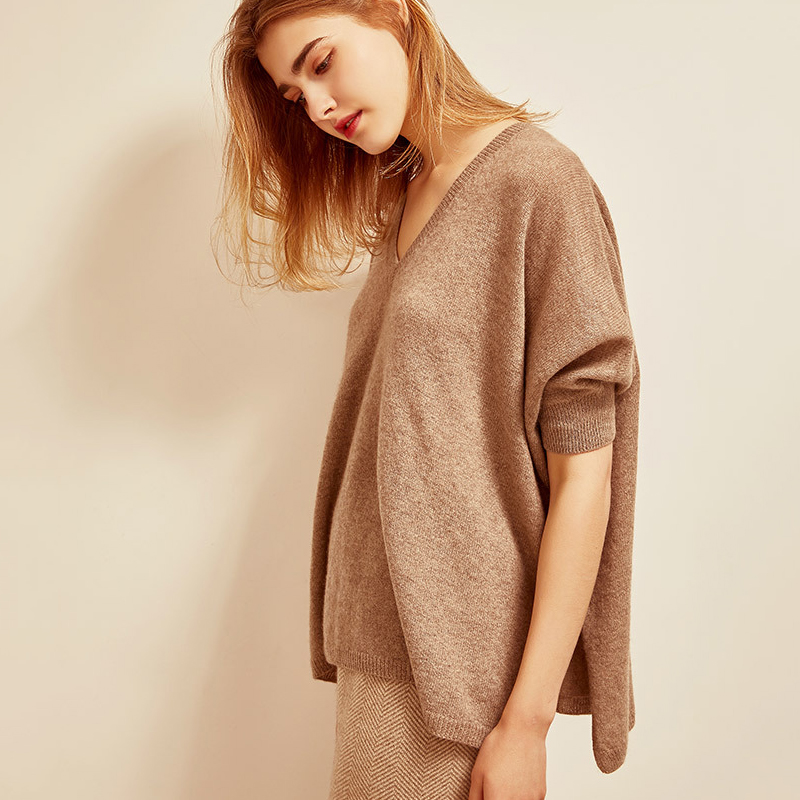 V-Neck Oversized Half Sleeve Cashmere Sweater