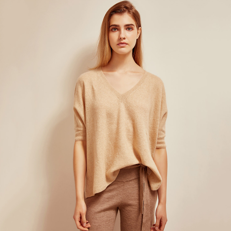 V-Neck Oversized Half Sleeve Cashmere Sweater