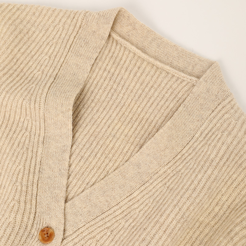 V-Neck Rib Knit Wool Cardigan