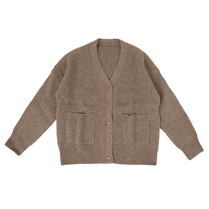 V-Neck Rib Knit Wool Cardigan