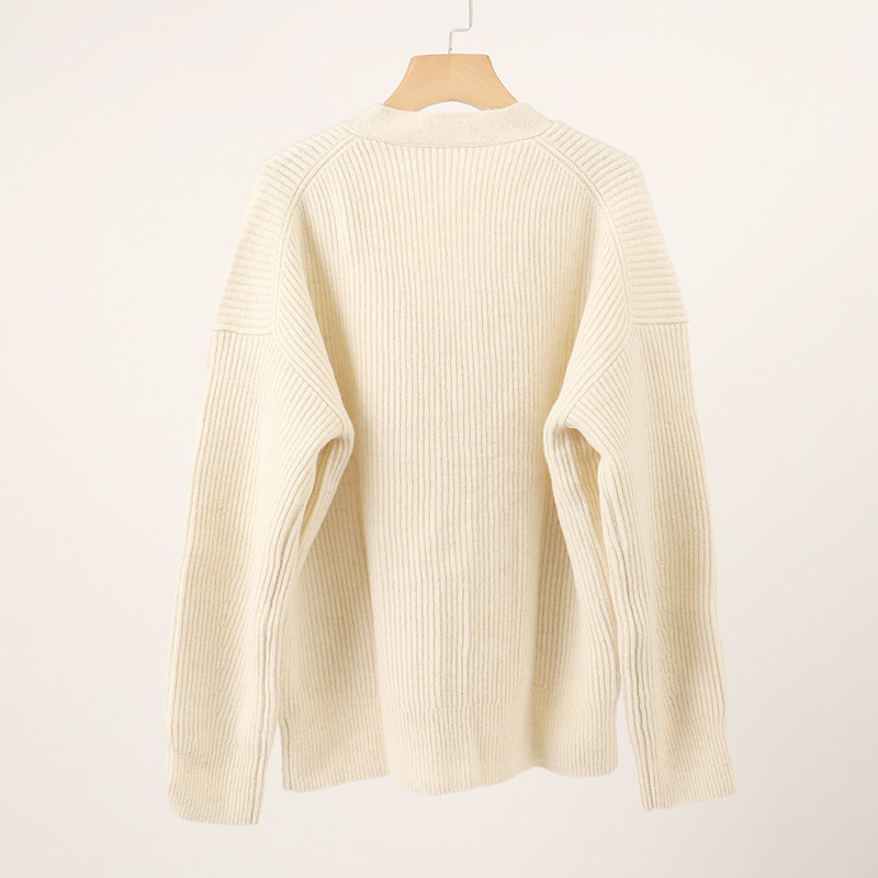 V-Neck Rib Knit Wool Cardigan