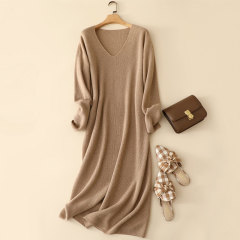 V-Neck Brioche Stitch Cashmere Dress