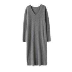 V-Neck Brioche Stitch Cashmere Dress