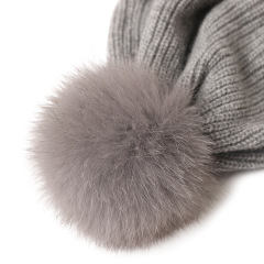 Rib Knit Cashmere Beret with Pom Pom