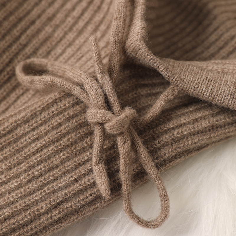 Rib Knit Cashmere Hood Hat