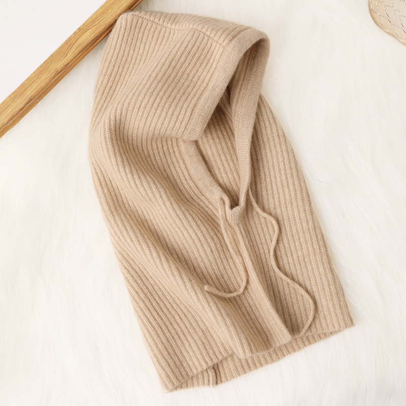 Rib Knit Cashmere Hood Hat