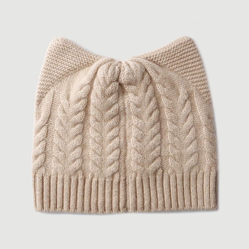 Cat Ear Cable Knit Cashmere Beanie