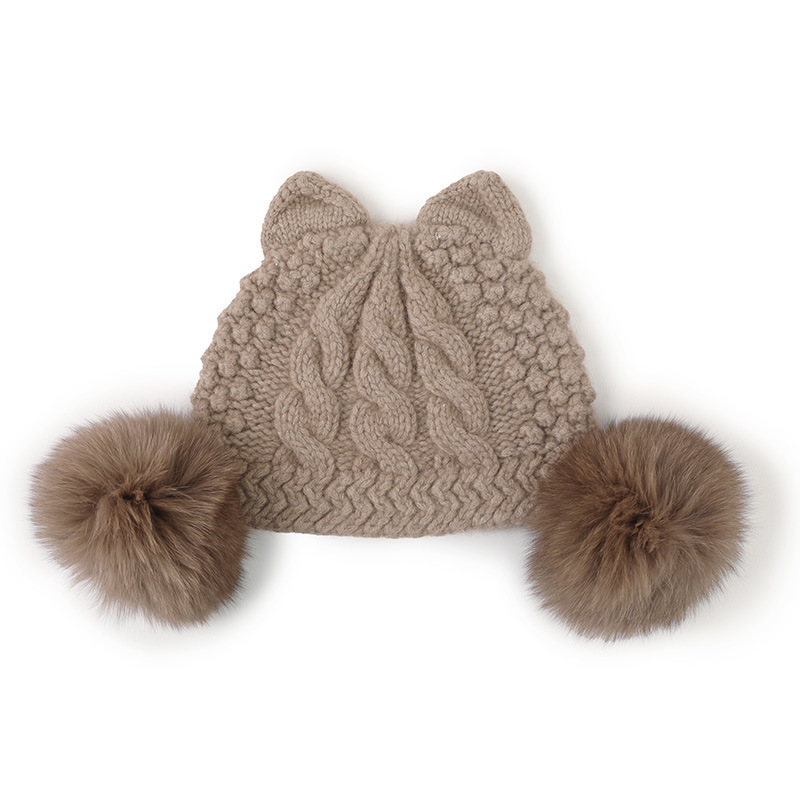 Kitty Cable Knit Cashmere Beanie with Pom Pom